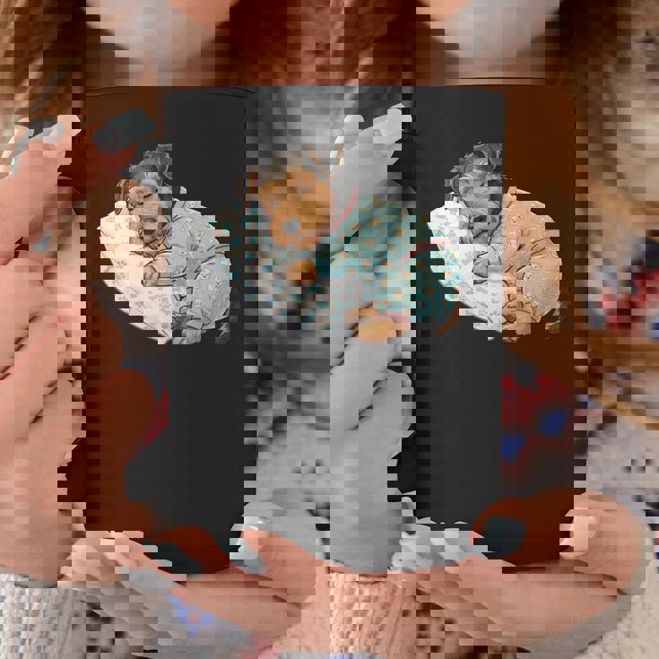 パジャマで寝ているかわいいボストンテリア犬就寝アート 長袖tシャツ コーヒーマグ 面白い贈り物