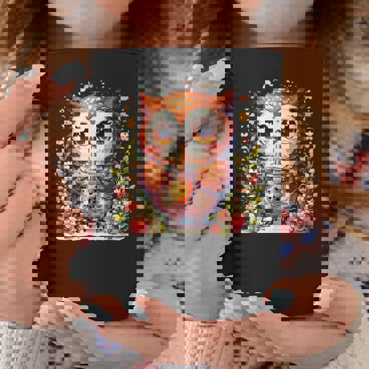 フクロウ ドリンク ボバ ティー ボヘミアン 羽 女の子 花 ニューエイジ コーヒーマグ 面白い贈り物