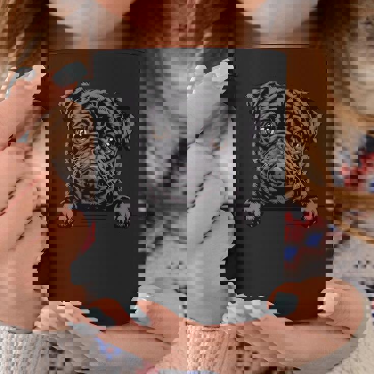 ブラック・パグ・ファニー・ピーキング・ポケット・パピー・ドッグ・ラバー 長袖tシャツ コーヒーマグ 面白い贈り物