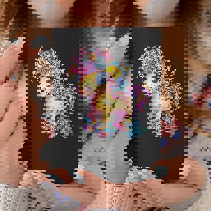 レインボーフラワーマジックのかわいいポニー。 コーヒーマグ 面白い贈り物