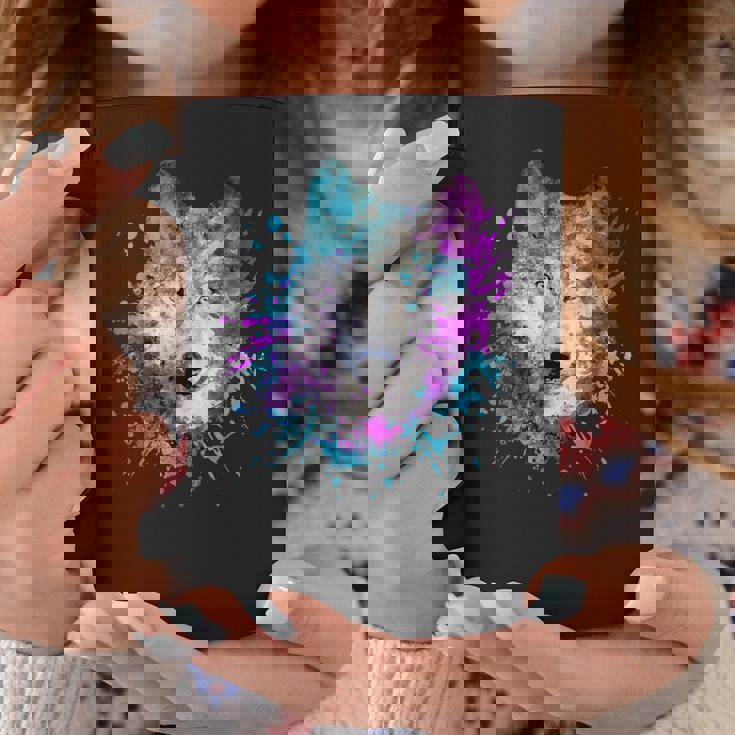 水彩 狼 頭 カラフル オオカミ 贈り物 コーヒーマグ 面白い贈り物