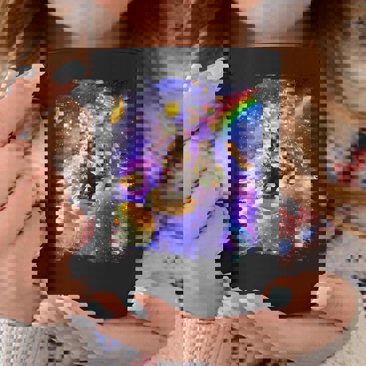 虹銀河のホットドッグに乗る宇宙の猫 コーヒーマグ 面白い贈り物