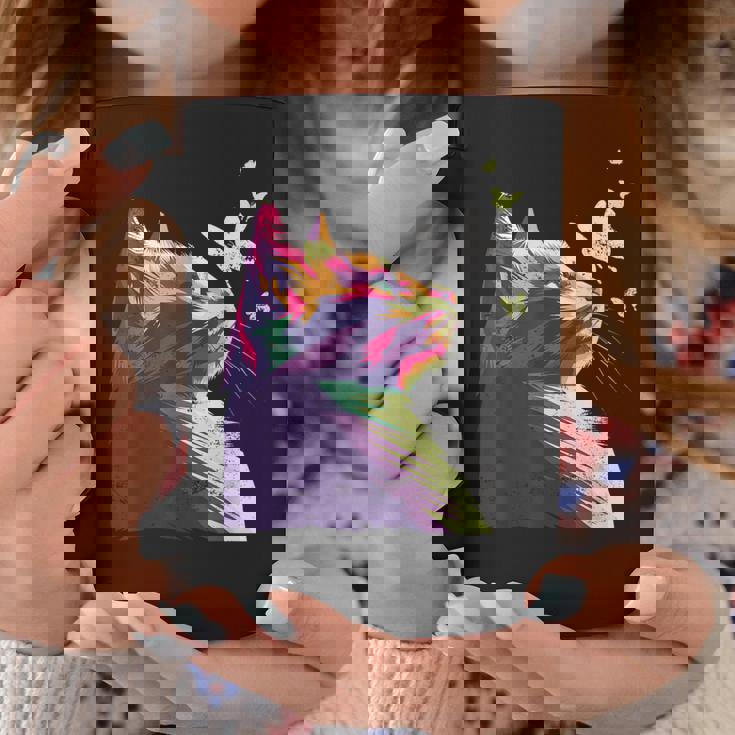 蝶と美しいカラフルな猫、パープル コーヒーマグ 面白い贈り物