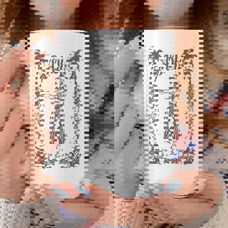 Aloha ハワイ ダンサー ヤシの木 ハイビスカス ウクレレ ルアウ ラインアート コーヒーマグ 面白い贈り物