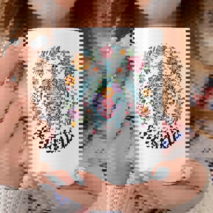 かわいいウミガメオーストラリア、楽しいトロピカルフラワーとハート コーヒーマグ 面白い贈り物