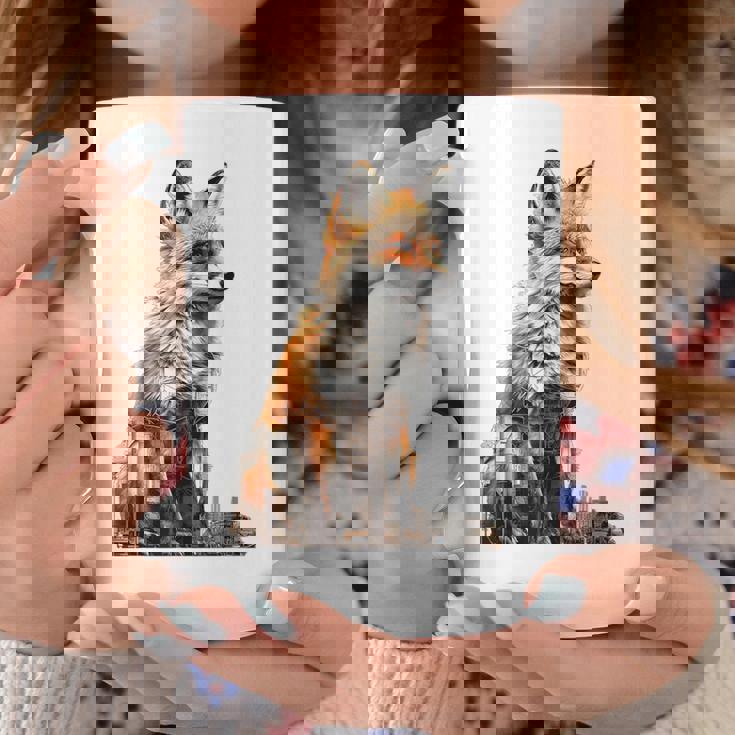 キツネ アニマル柄 モチーフ 抽象 イラスト 描画 狐 コーヒーマグ 面白い贈り物