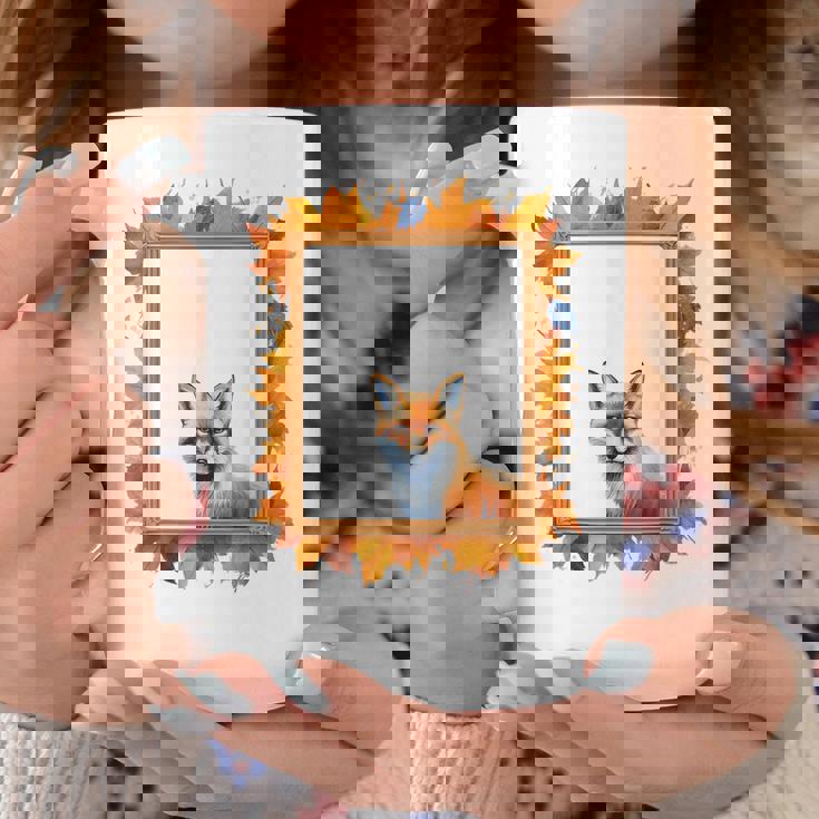 キツネ アニマル柄 モチーフ 紅葉 イラスト 自然 狐 コーヒーマグ 面白い贈り物