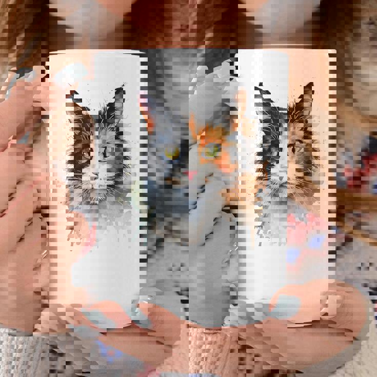 クールな水彩 三毛猫顔 三毛猫 お母さん 猫 お父さん コーヒーマグ 面白い贈り物