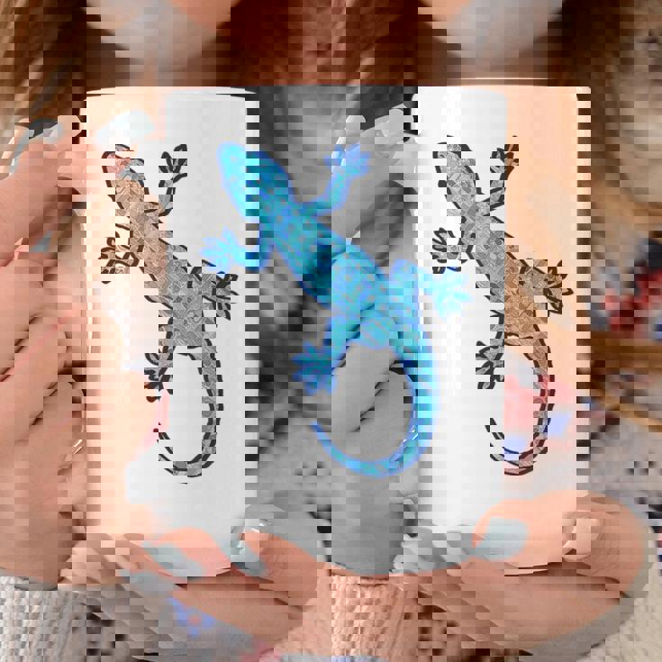 トライバル バティック パターン ヤモリトカゲ デニムブルーtシャツ コーヒーマグ 面白い贈り物