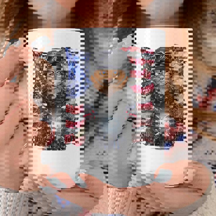 三毛猫 オレンジ猫 ねこ バイク 星条旗 アメリカ コーヒーマグ 面白い贈り物