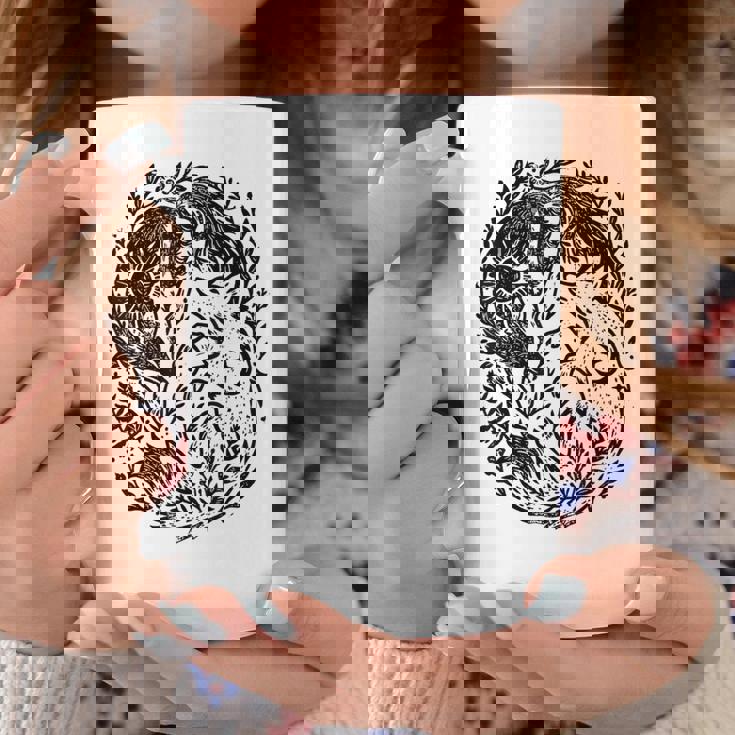 天の陰陽狐 太陽と月 ボーホーウッドランドアート コーヒーマグ 面白い贈り物