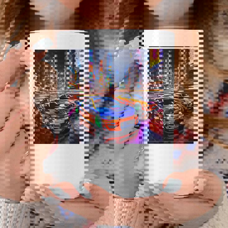 背面にjdmドリフトレーシングカー東京ドリフトスカイライン2台。 コーヒーマグ 面白い贈り物