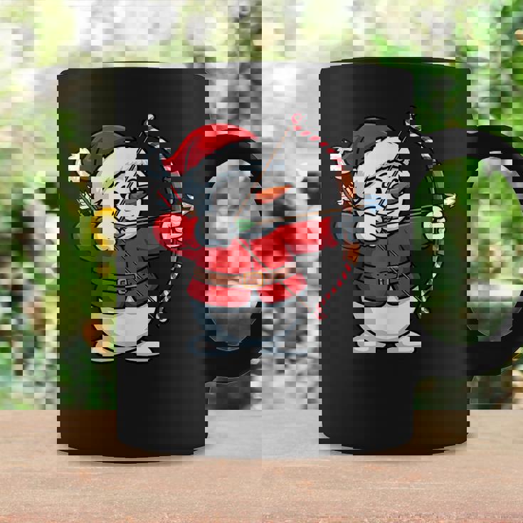 Christmas Snowman Santa Hat Archery Bow And Arrow Coffee Mug Gifts ideas