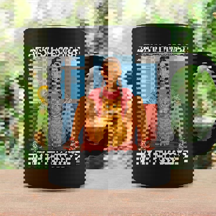 Pussy Meme Adult Girls Pun Are You Looking At My Pussy コーヒーマグ ギフトのアイデア