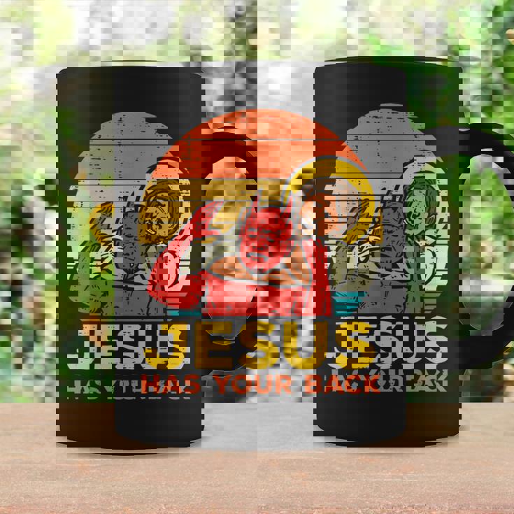 Jesus Has Your Back Jiu Jitsu レトロ クリスチャン メンズ レディース キッズ コーヒーマグ ギフトのアイデア