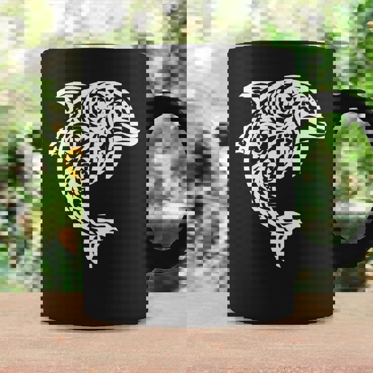 イルカ ポリネシアン トライバル マオリ ライトパターン イルカ 長袖tシャツ コーヒーマグ ギフトのアイデア