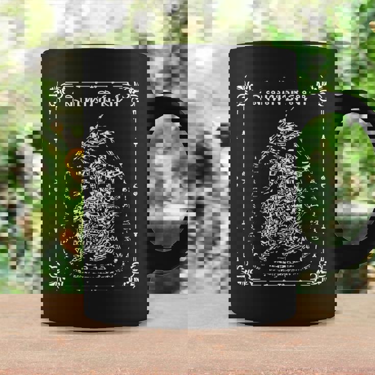 ハヌマーン ・ サック ・ ヤント 猿の神ハヌマーンは、神話上のライオン、プラヤー・シングに乗りながら歌を歌います コーヒーマグ ギフトのアイデア