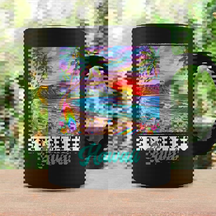 ホノルル ハワイ ハワイアン 波 ビーチ 夏 サーフィン レトロ 長袖tシャツ コーヒーマグ ギフトのアイデア