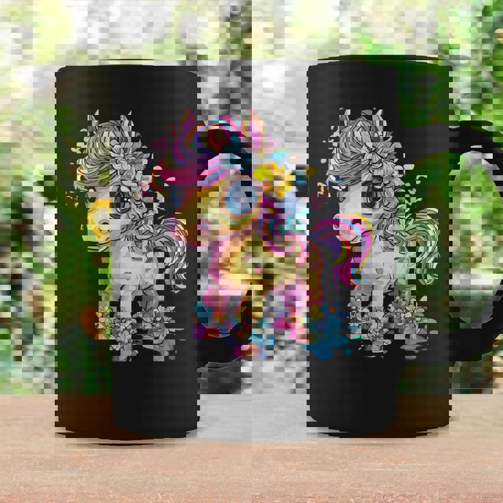レインボーフラワーマジックのかわいいポニー。 コーヒーマグ ギフトのアイデア