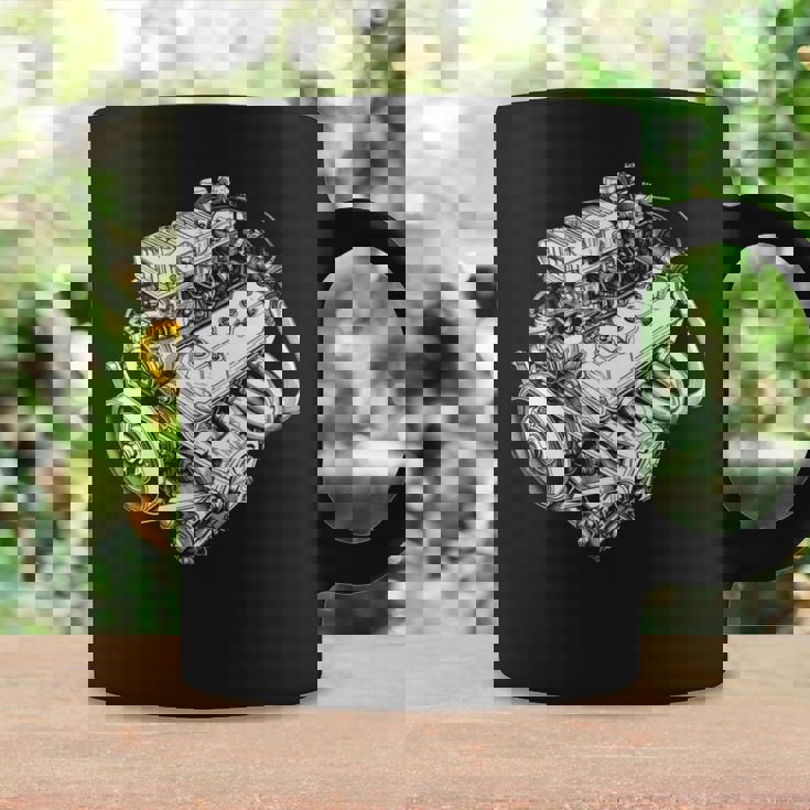 ヴィンテージカーエンジンコンポーネント 青写真 図 メンズグラフィック 長袖tシャツ コーヒーマグ ギフトのアイデア