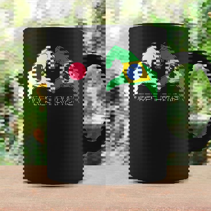 日本とブラジル ブラジル 日本人 パーフェクトヘリテージ ハート 長袖tシャツ コーヒーマグ ギフトのアイデア