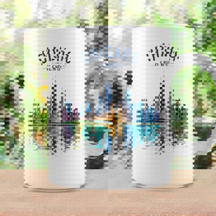 Chicago Illinois Skyline Vintage Watercolor Scenic Travel Coffee Mug Gifts ideas