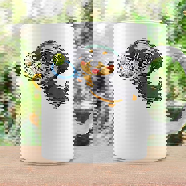 かわいい犬のテニス漫画アート コーヒーマグ ギフトのアイデア