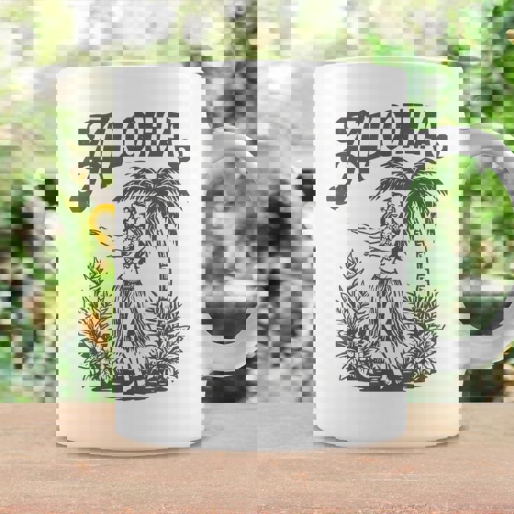 アロハ レトロ ハワイ ヤシの木 ルアウ ダンサー シルエット トロピカル コーヒーマグ ギフトのアイデア