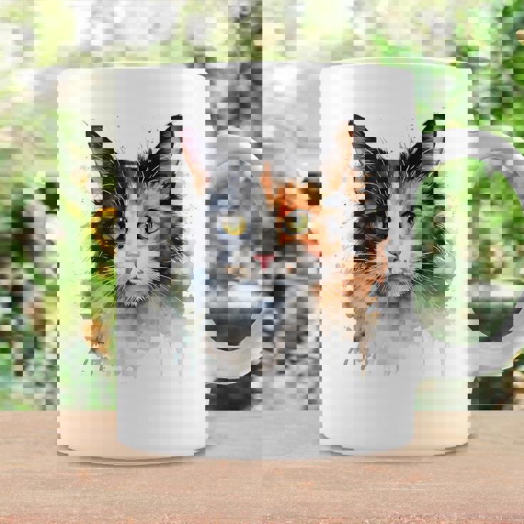 クールな水彩 三毛猫顔 三毛猫 お母さん 猫 お父さん コーヒーマグ ギフトのアイデア