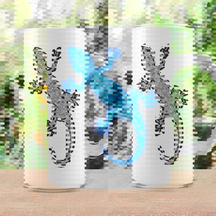 トライバル バティック パターン ヤモリトカゲ デニムブルーtシャツ コーヒーマグ ギフトのアイデア