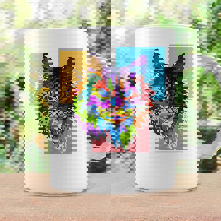 ペイントされた猫の顔 カラフル レインボー アートデザイン ギフトに最適 コーヒーマグ ギフトのアイデア