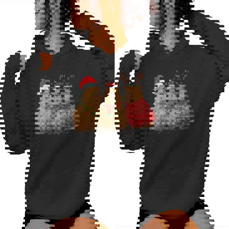 Capybara Christmas Tree Lights Reindeer Santa Hat Xmas Women Hoodie