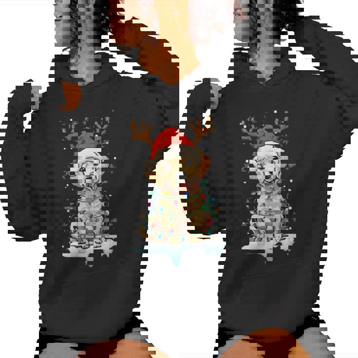 Christmas Light Snow Reindeer Santa Golden Retriever Xmas Women Hoodie