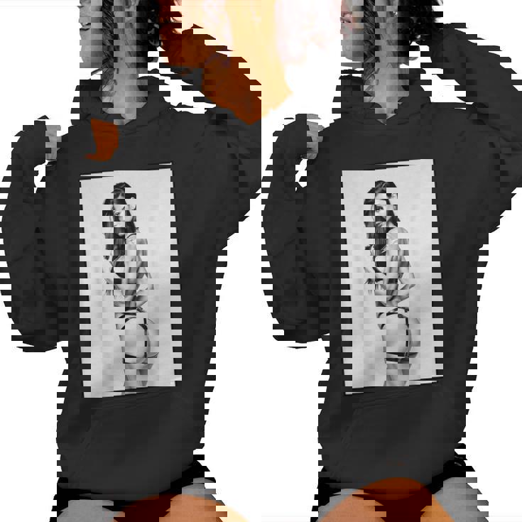 Hot Girl On 男性用 セクシー ブルネット ピンナップガール B&W レディースパーカー