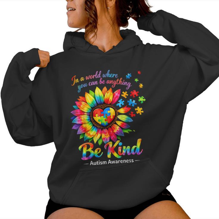 Be Kind Autism Puzzle Colorful Sunflower Autism Awareness Women Hoodie