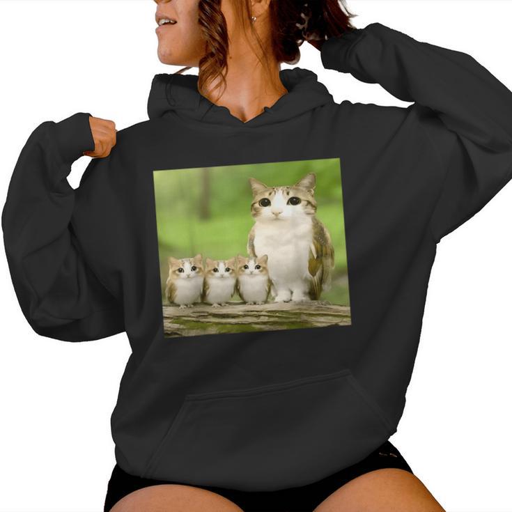 Meowl Mom With Babies Meolws Cat Owl Cute Brainrot Women Hoodie