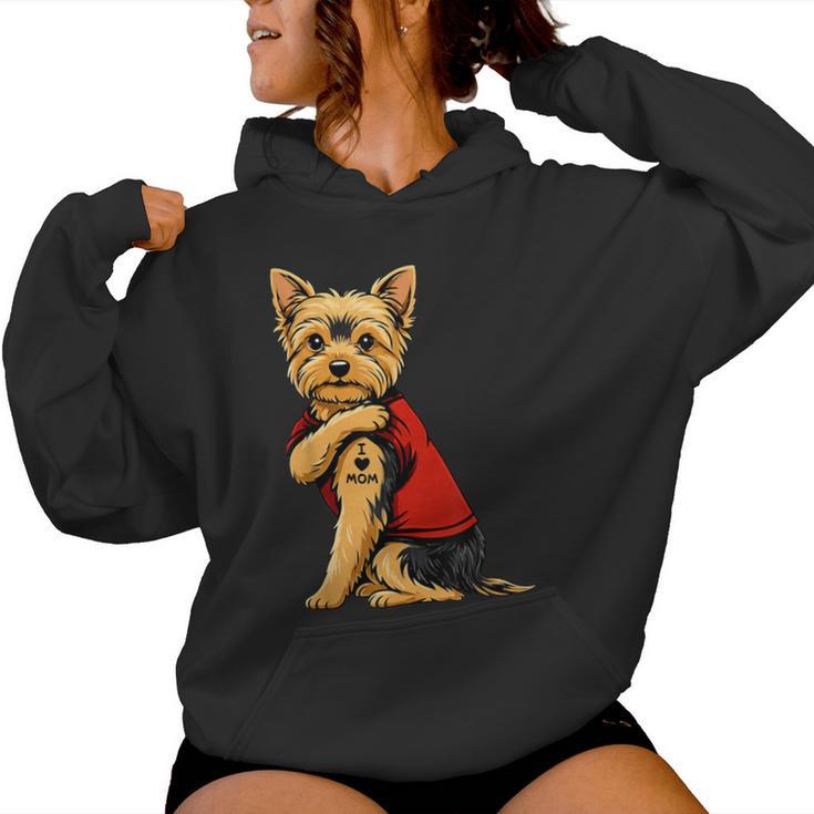Yorkie Featuring Tattooed Yorkshire Terrier I Love Mom Women Hoodie