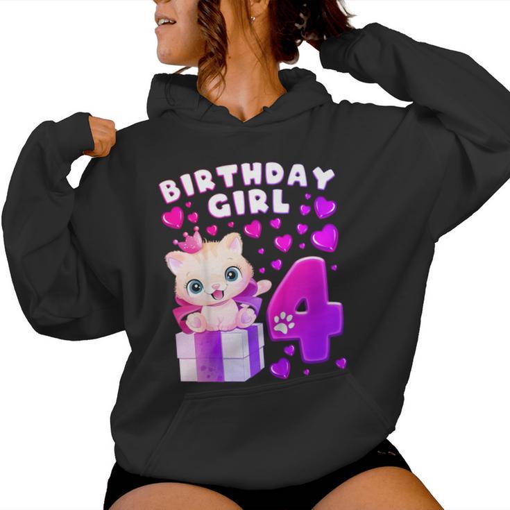 キッズ 4歳の誕生日、4歳の女の子、子猫、番号4 レディースパーカー