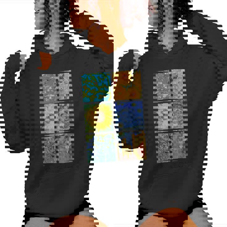 ヴァン・ゴッホコラージュ 星月夜 ひまわり アーモンドの花 レディースパーカー