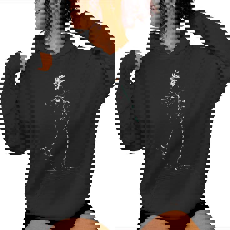 猫 抱っこ 花 ポートレート 動物 モチーフ イラスト 猫 レディースパーカー