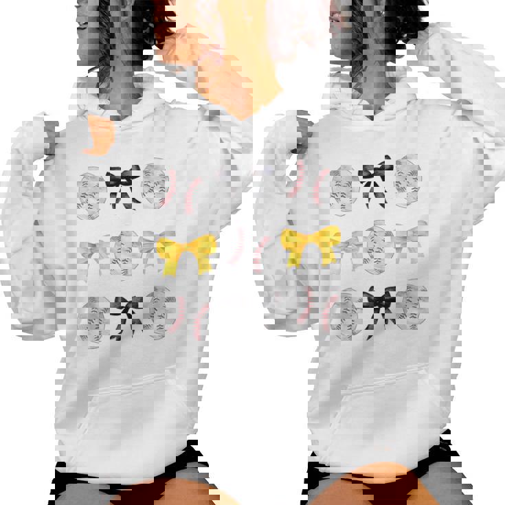Baseballs Black & Yellow Bows Ball Mom School Pride Women Hoodie
