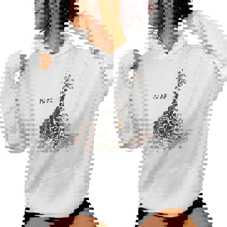 Giraffe キリン イラスト おしゃれ かっこいい キリンの絵 リアル 熱帯の花 野生生物 キリン好き レディースパーカー