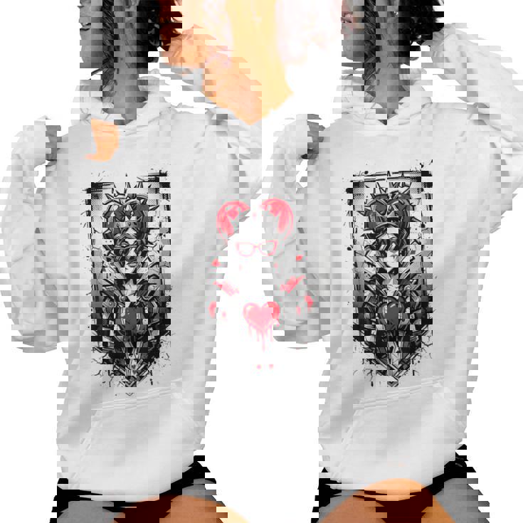 Rojo Reina De Corazones Corona Rebelde Gafas Deol Poker Card Es Sudadera con capucha para mujer