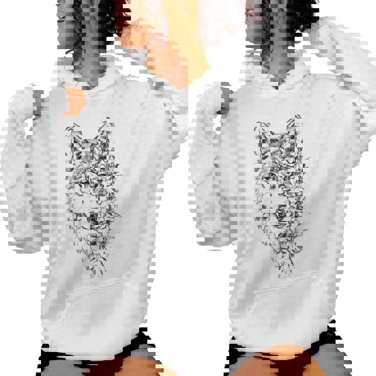 ウルフ フローラル ヴィンテージ 花 オオカミの顔 オオカミの恋人 レディースパーカー