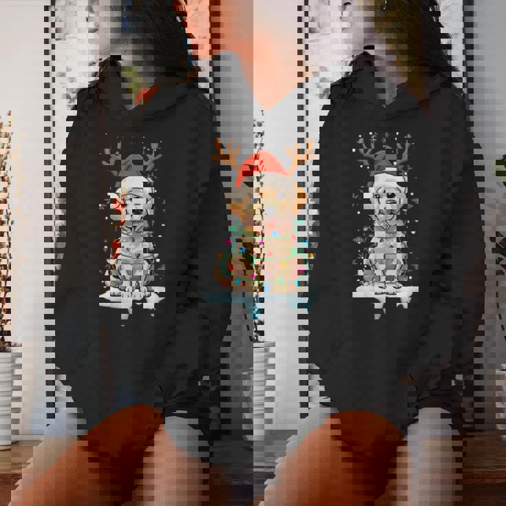 Christmas Light Snow Reindeer Santa Golden Retriever Xmas Women Hoodie Gifts for Her