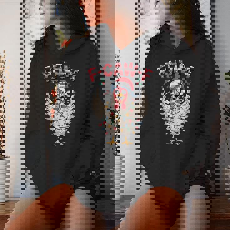 F Caw F Chicken Christmas Lights Santa Xmas Chicken Women Hoodie Gifts for Her