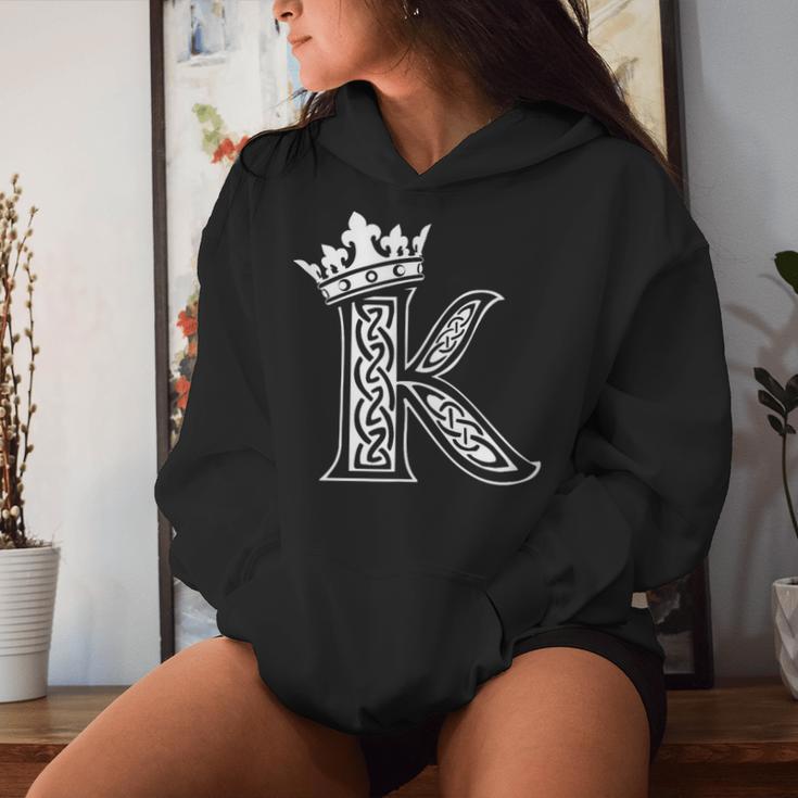 アルファベットtシャツ イニシャル文字 K & King Queen 王冠 レディースパーカー 彼女への贈り物