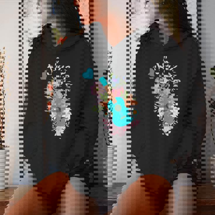 ウクレレギフト 70年代の花のウクレレ奏者 レディースパーカー 彼女への贈り物