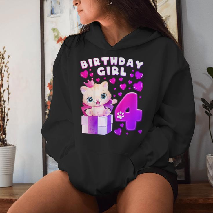 キッズ 4歳の誕生日、4歳の女の子、子猫、番号4 レディースパーカー 彼女への贈り物