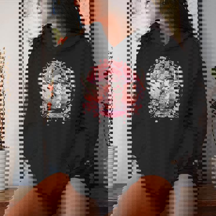 キツネ キツネ 九尾キツネ 桜花 レディースパーカー 彼女への贈り物